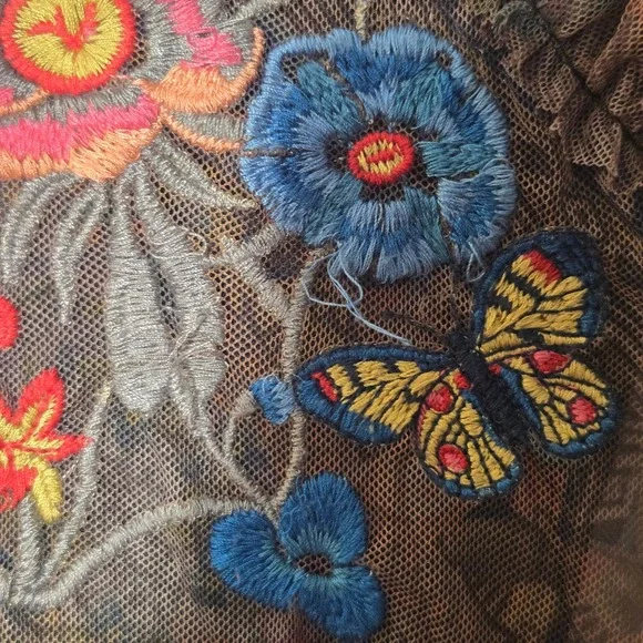 Johnny Was Biya Burnette Mesh Overlay Embroidered Dress Lined S Fairy Grunge - Picture 4 of 10